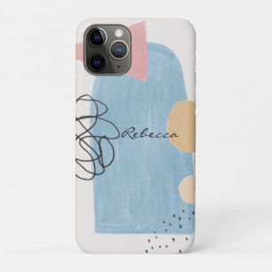 Funda Para iPhone 11 Pro Monograma Formas Azules Rosadas Abstractas Moderna