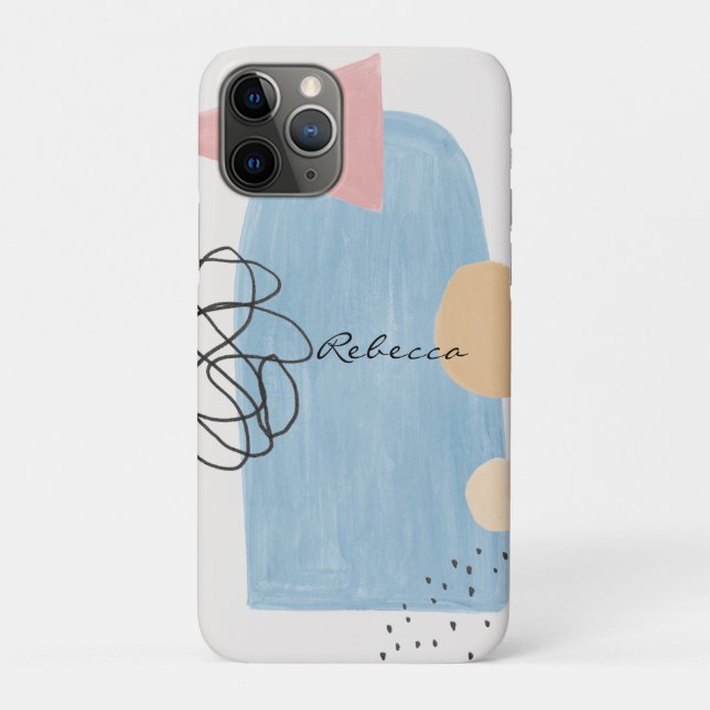 Funda De Case-Mate Para iPhone Monograma Formas Azules Rosadas Abstractas Moderna (Reverso)