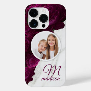 Funda Para iPhone 14 Pro De Case-Mate Monograma Foto Marble floral moderno Nombre person