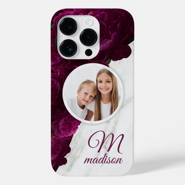Funda De Case-Mate Para iPhone Monograma Foto Marble floral moderno Nombre person (Reverso )