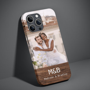 Funda Para iPhone 14 Plus De Case-Mate Monograma Foto Pareja Madera Nombre Personalizado