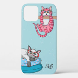Funda Para iPhone 12 Monograma Gatos Divertidos Caprichosos Moderno