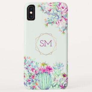 Funda Para iPhone XS Max Monograma geométrico de acuarela exitosa de Cactus