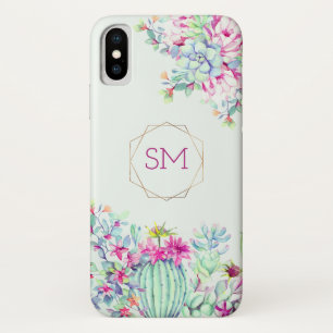 Funda Para iPhone X Monograma geométrico de acuarela exitosa de Cactus