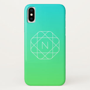 Funda Para iPhone X Monograma geométrico de Guay   Ombre verde azul y 
