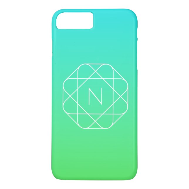 Funda De Case-Mate Para iPhone Monograma geométrico de Guay | Ombre verde azul y  (Reverso)