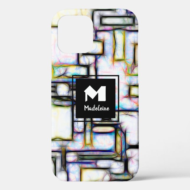 Funda De Case-Mate Para iPhone Monograma geométrico elegante de acuarela moderna (Reverso )