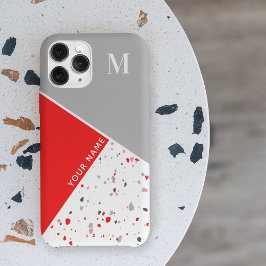 Funda Para iPhone 12 Monograma Geométrico Gris Rojo Terrazzo moderno