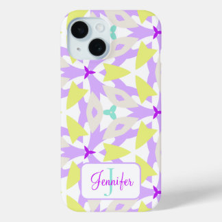 Funda Para iPhone 15 Monograma geométrico moderno de púrpura, amarillo