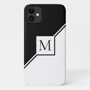 Funda Para iPhone 11 Monograma geométrico moderno en blanco y negro