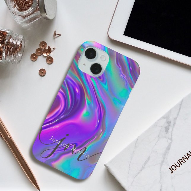 Funda De Case-Mate Para iPhone Monograma giratorio iris holográfico opónico (Subido por el creador)