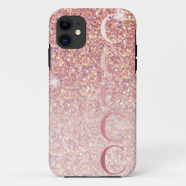 Funda Para iPhone 11 Monograma Girly Rosa Purpurina Gold