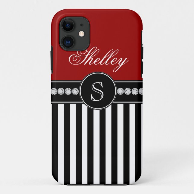 Funda De Case-Mate Para iPhone Monograma Giro Nombre Bandas Negras Rojas (Reverso)