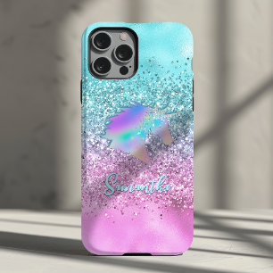 Funda Para iPhone 14 De Case-Mate Monograma glam Chic Aqua Pink Unicorn Glitter