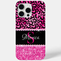 Monograma Glam de Lunares de Leopardo Negro y Rosa