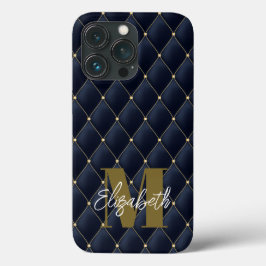 Funda Para iPhone 13 Pro Monograma Glamoroso Patrón Aplastado De La Marina 