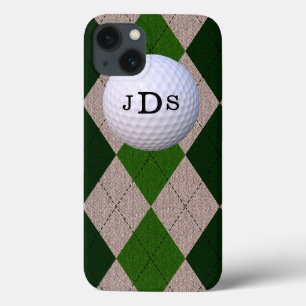 title_seo2 Monograma Green Argyle, Golf Ball iPad Mini Estuch