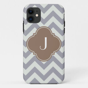 Funda Para iPhone 11 Monograma gris claro del personalizado de Chevron