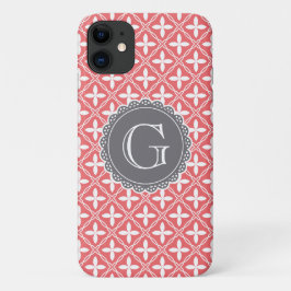 Funda Para iPhone 11 Monograma Gris del patrón de entramado floral de c