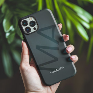 Funda Para iPhone 15 Pro Max Monograma Gris Personalizado Moderno