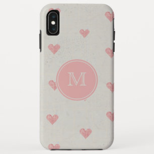 Funda Para iPhone XS Max Monograma Grunge Pink Hearts Pattern