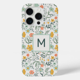 Funda Para iPhone 15 Pro Monograma Hermoso Patrón Botánico Floral