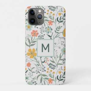 Funda Para iPhone 11 Pro Monograma Hermoso Patrón Botánico Floral