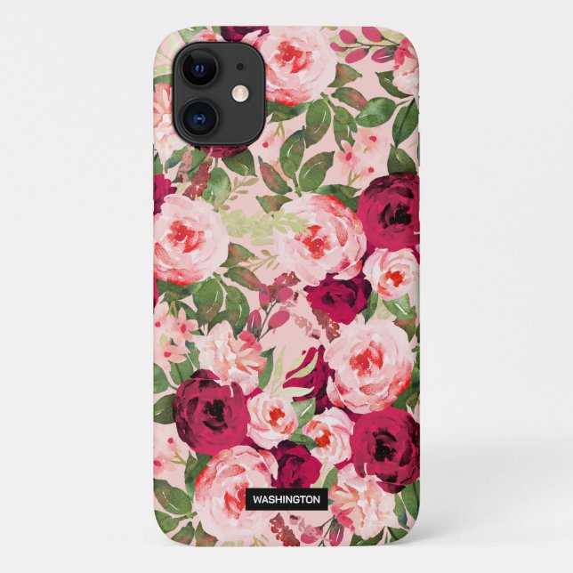 Funda De Case-Mate Para iPhone Monograma hermoso y elegante floral Rosa (Reverso)