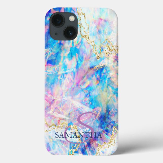 Funda De Case-Mate Para iPhone Monograma holográfico opal elegante (Reverso)