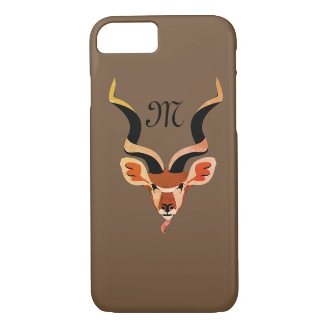 Funda De Case-Mate Para iPhone Monograma ilustrado con la cabeza del gran Kudu (Reverso)