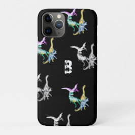 Funda Para iPhone 11 Pro Monograma infantil de dinosaurio acuarela