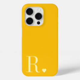Funda Para iPhone 15 Pro monograma inicial amarillo moderno y elegante