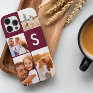 Funda Para iPhone 14 De Case-Mate Monograma inicial burgundy de collage de fotos mod
