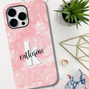 Funda Para iPhone 14 Pro Max De Case-Mate Monograma Inicial con Acuarela Rosa