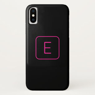 Funda Para iPhone X Monograma inicial con estilo moderno Rosa y negr