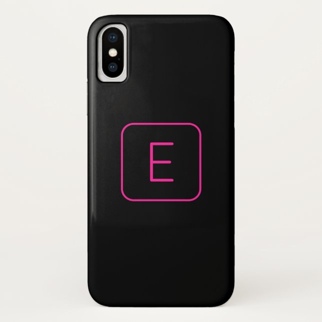 Funda De Case-Mate Para iPhone Monograma inicial con estilo moderno | Rosa y negr (Reverso)