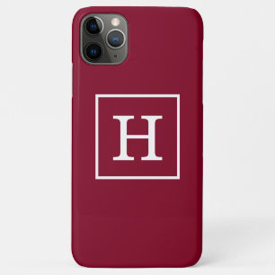 Funda Para iPhone 11 Pro Max Monograma inicial con marco blanco de Borgoña