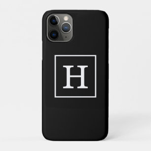 Funda Para iPhone 11 Pro Monograma inicial con marco blanco negro