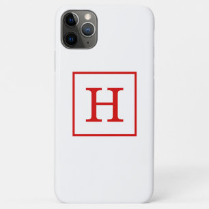 Funda Para iPhone 11 Pro Max Monograma inicial con marco rojo blanco