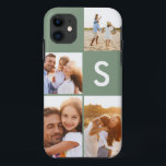 Funda Para iPhone 11 Monograma inicial de color verde de la imagen mode<br><div class="desc">Diseño de monograma inicial de color verde sage moderno para el collage de fotos. Un diseño moderno y multifotografía. Cambie el color al personalizar. Parte de una colección.</div>