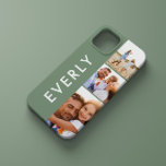Funda Para iPhone 11 Monograma inicial de color verde de la imagen mode<br><div class="desc">Diseño de monograma inicial de color verde sage moderno para el collage de fotos. Un diseño moderno y multifotografía. Cambie el color al personalizar. Parte de una colección.</div>