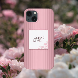 Funda Para iPhone 13 Monograma inicial de guión Rosa de banda rosa