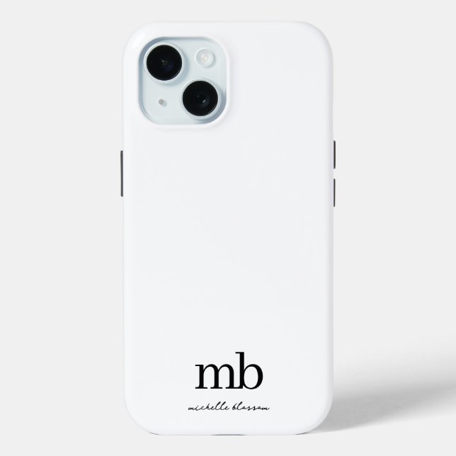 Funda De Case-Mate Para iPhone Monograma inicial de moda en blanco negro moderno (Reverso )