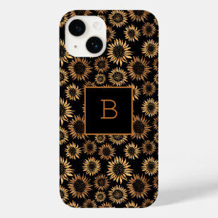 Funda Para iPhone 14 De Case-Mate Monograma inicial de oro negro de girasol