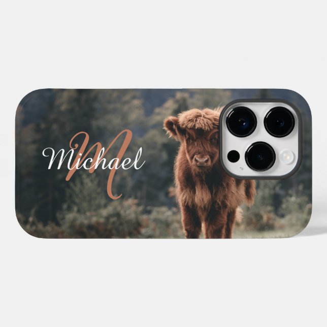 Funda De Case-Mate Para iPhone Monograma inicial de ternera bovina de montaña de  (Reverso (Horizontal))