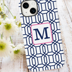 Funda Para iPhone 14 De Case-Mate Monograma inicial del octagon azul preppy