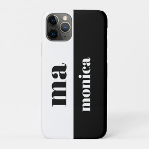 Funda Para iPhone 11 Pro Monograma inicial elegante en guión negro y blanco
