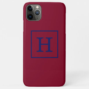 Funda Para iPhone 11 Pro Max Monograma inicial enmarcado con azul de la Marina 