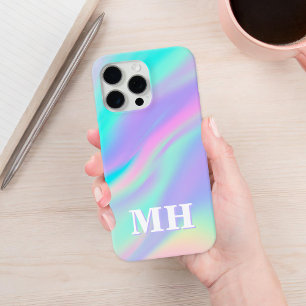 Funda Para iPhone 15 Pro Max Monograma inicial falso iridiscente moderno