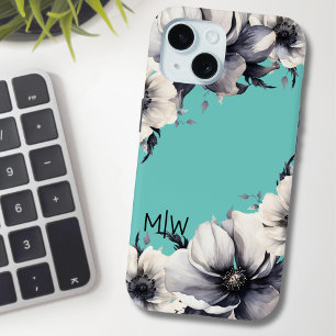 Funda Para iPhone 15 Monograma Inicial Floral Elegante Lindo
